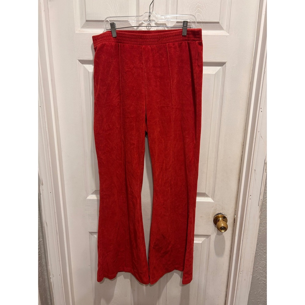 Aerie Orange Corduroy Flare Pants High Waisted Ribbed Wide Leg XL Long Cozy Boho